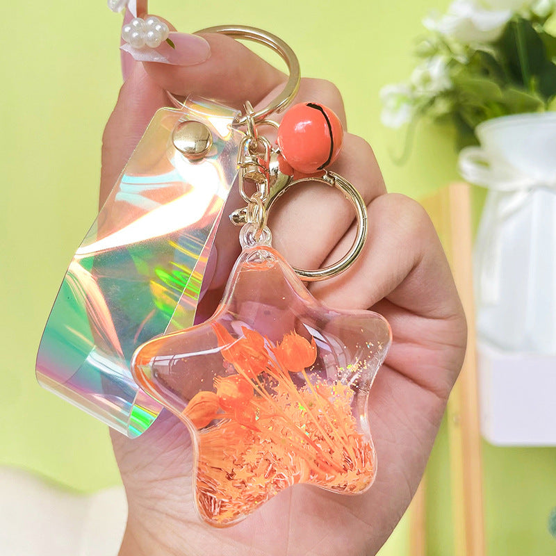 Wholesale Acrylic Into The Oil Dry Flower Five-pointed Star Quicksand Creative Key Chain